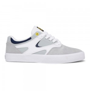 DC Shoes Kalis Vulc Leren Schoenen Heren Grijs Wit | JCQ54H-948