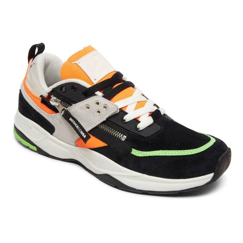 DC Shoes E.Tribeka Zip Leren Schoenen Heren Zwart Oranje | IMH49A-022