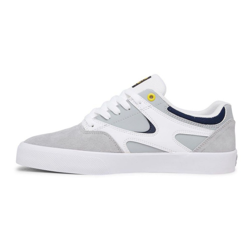 DC Shoes Kalis Vulc Leren Schoenen Heren Grijs Wit | JCQ54H-948