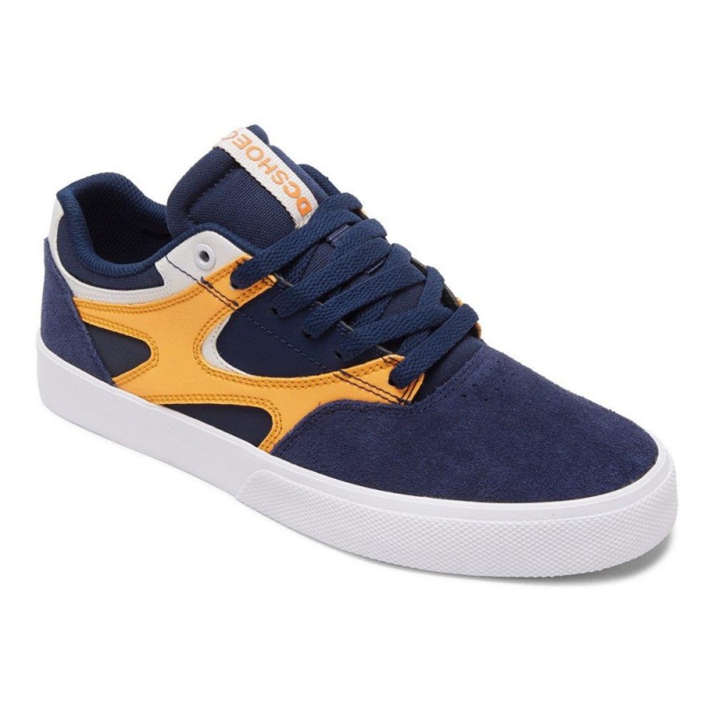 DC Shoes Kalis Vulc Leren Schoenen Heren Donkerblauw Oranje | YYW74U-449