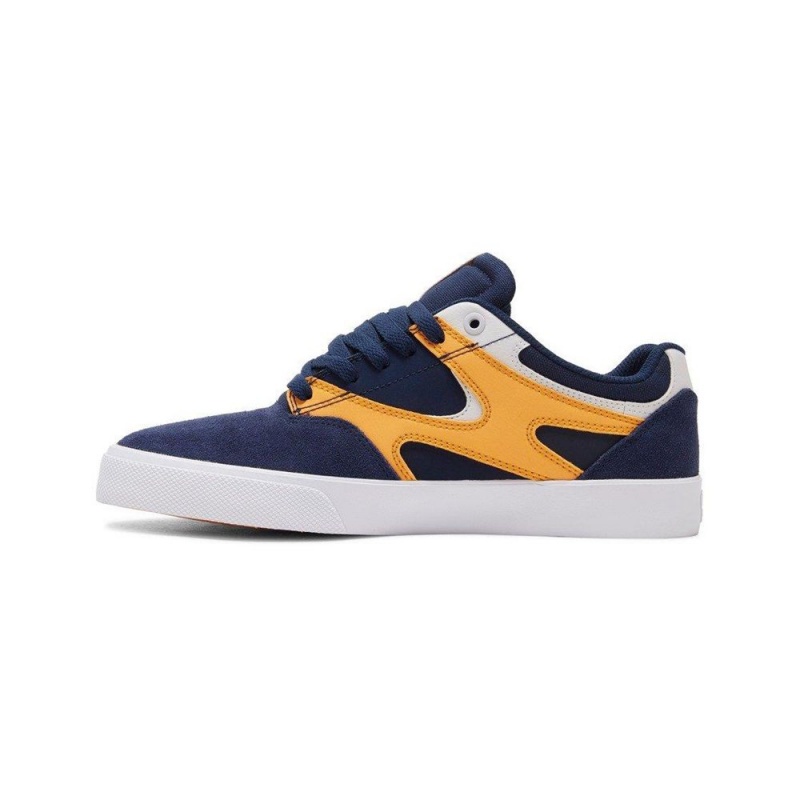 DC Shoes Kalis Vulc Leren Schoenen Heren Donkerblauw Oranje | YYW74U-449