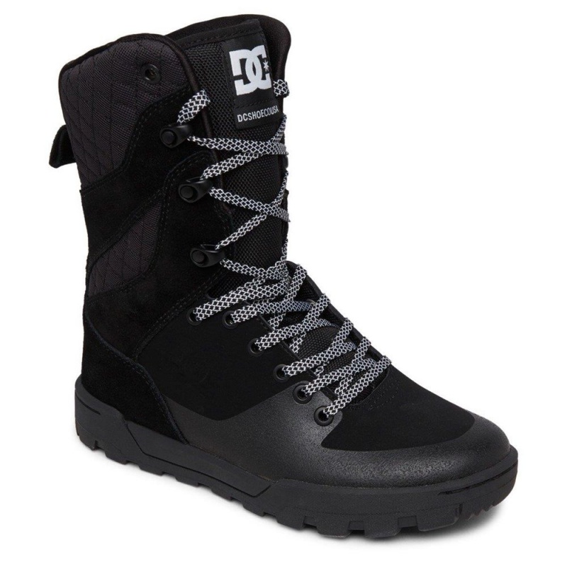 DC Shoes Nadene High Leg Leren Kanten-Up Laarzen Dames Zwart | FZN27I-404