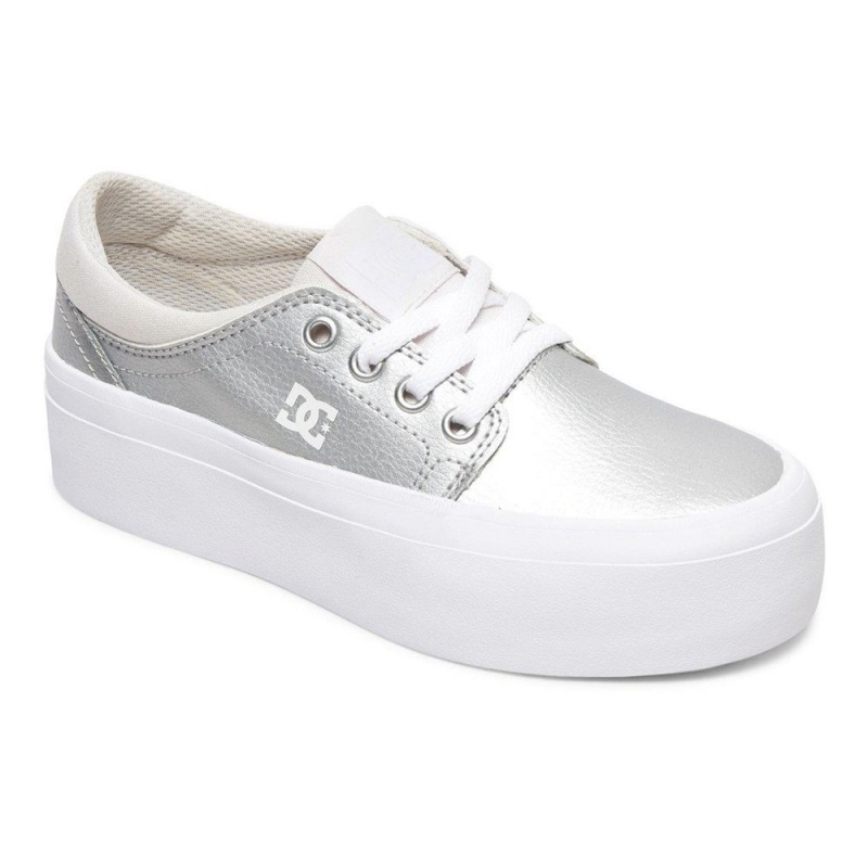 DC Shoes Trase Platform Leren Schoenen Kinderen Zilver Wit | EZD98J-363