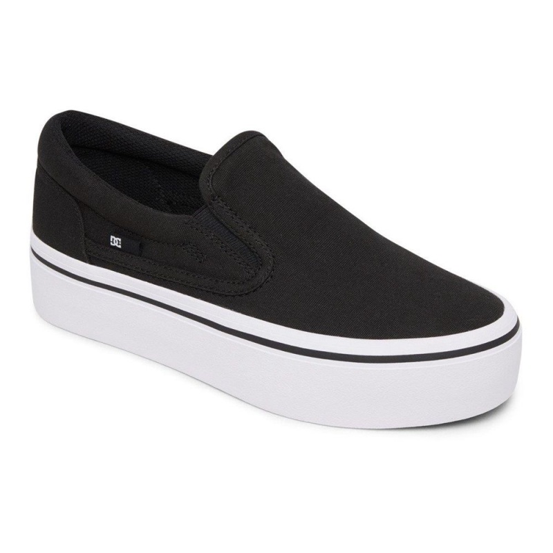 DC Shoes Trase Slip Platform Slip-On Flatform Schoenen Dames Zwart Wit | DAW06C-901